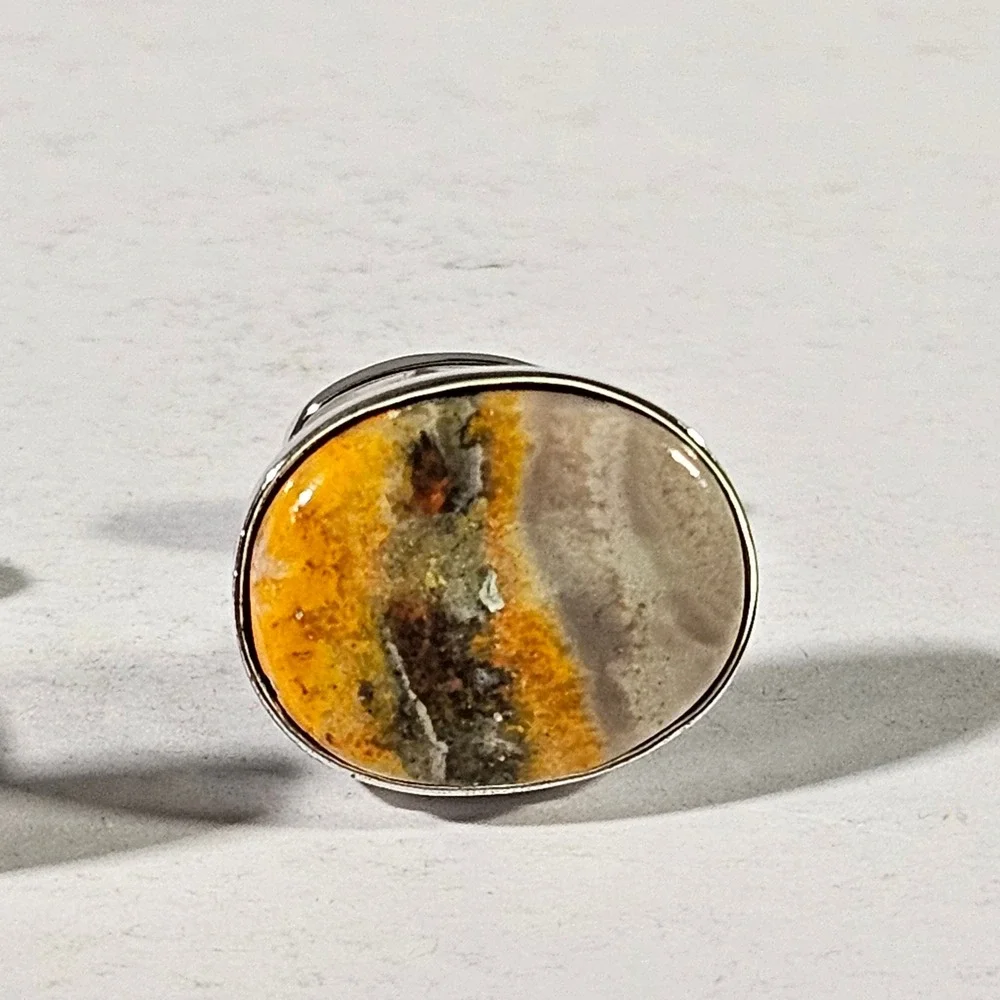 Jan Leslie Cufflinks Mens OS Yellow Bumble Bee Jasper 925 Sterling Silver Oval